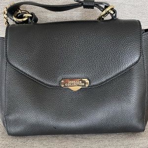 Versace Black Pebbled Leather Collection Bag